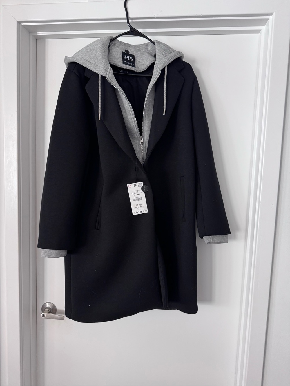 Zara Black Trench Coat with Gray Hooded Inner
